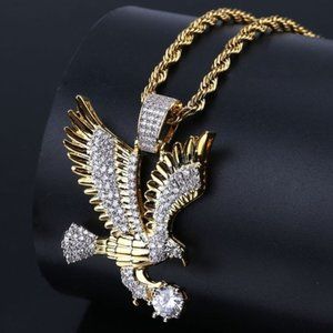 Gorgeous Gold-Plated Cubic Zirconia Flying Eagle Pendant